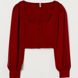 Deep Red Long Sleeved Chiffon Cropped Blouse, NEW, Size XS/Small
